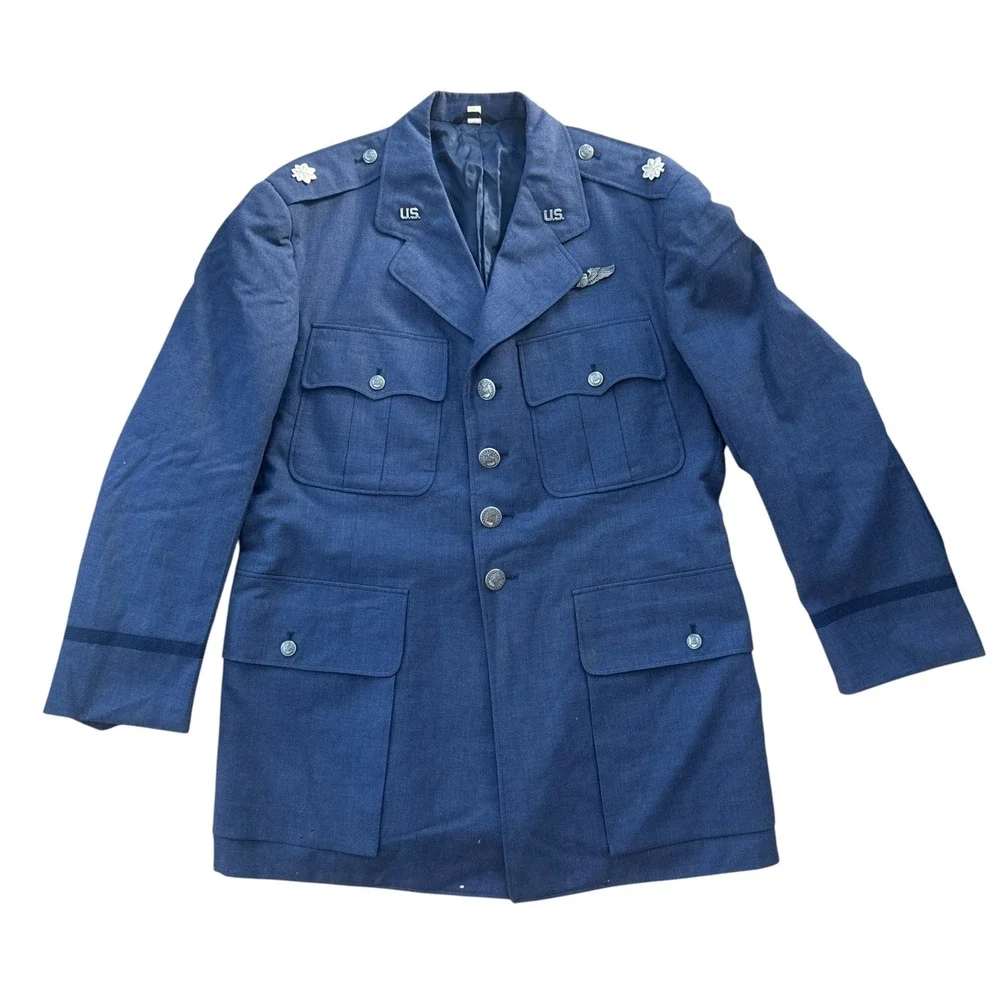 Vintage USAF Air Force Major Wool Dress Uniform Jacket 42R Blue Wings 60s 70s